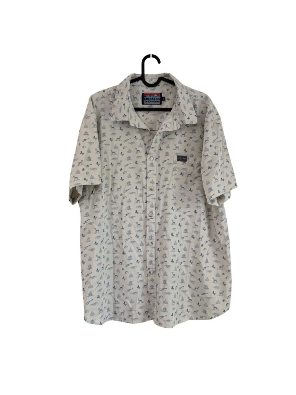 Burlebo Texas Cactus Stag Patriotic Mens XLarge Short Sleeve Button Shirt